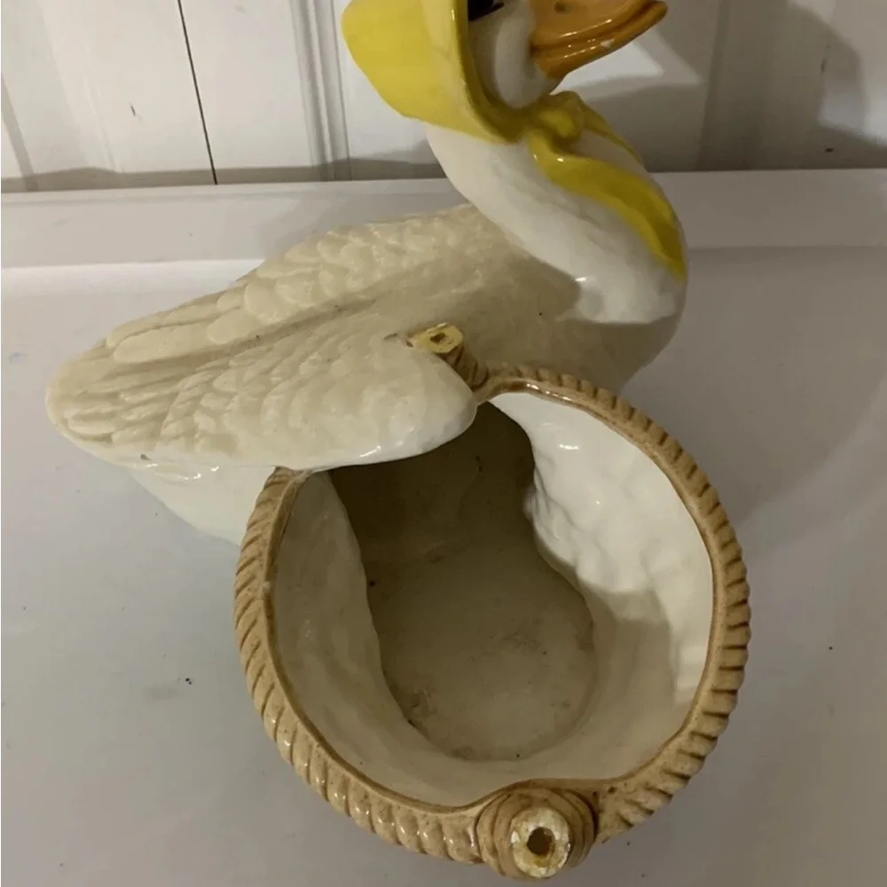 Vintage Whimsical Duck Figurine with Yellow Bonnet and Basket‎ goose